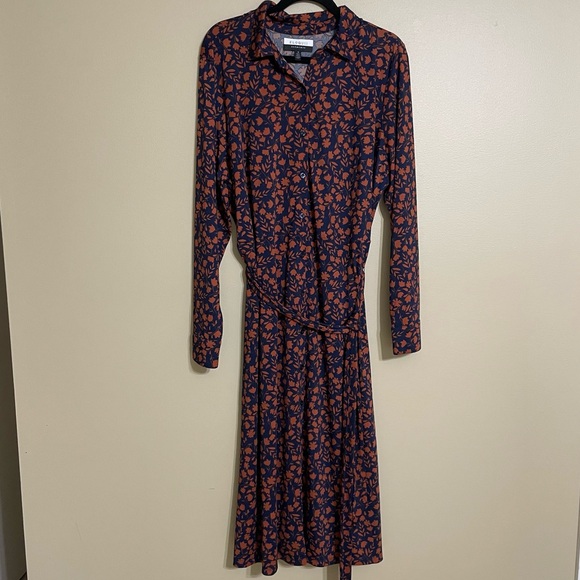 ELOQUII Wreath Print Midi Shirt‎ Dress with Tie Waist Size 20 - Picture 1 of 6